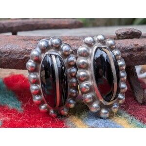 Vintage Onyx Sterling Earrings, Black & Silver Southwestern Earrings